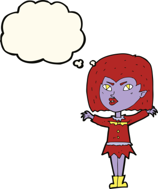 Bir insan tarafından çizilmiş düşünce balonlu vampir kız.