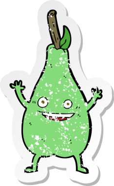 Bir insan tarafından çizilmiş mutlu armut çizgi filminin gerilimli retro yapıştırması