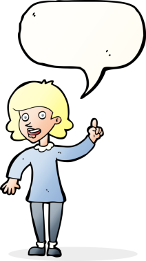 Bir insan tarafından çizilmiş konuşma baloncuğu fikri olan bir karikatür kadın.