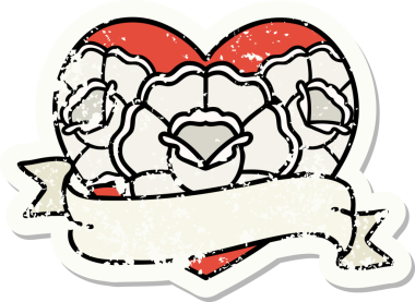 Geleneksel bir kalp stili ve insan tarafından çizilmiş çiçekli pankart dövmesi.