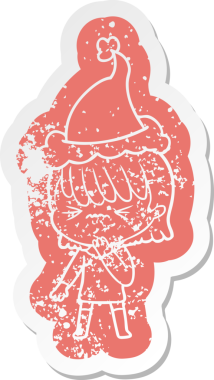 Garip bir karikatür. Bir kızın Noel Baba şapkası taktığı için pişman olduğu bir çıkartma.