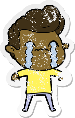 Bir insan tarafından çizilmiş ağlayan bir karikatürcünün sıkıntılı çıkartması.