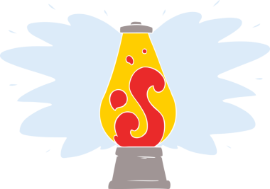 Düz renkli çizgi film retro lav lambası bir insan tarafından çizilmiş.