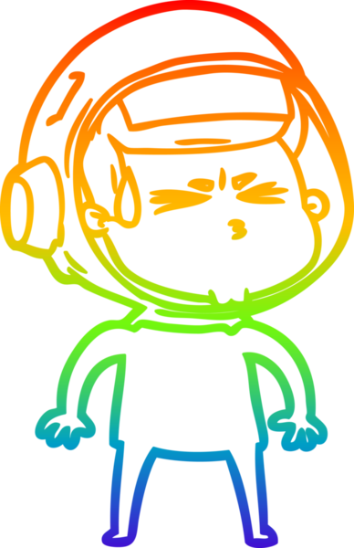 Bir insan tarafından çizilen gökkuşağı gradyan çizimi stresli astronot