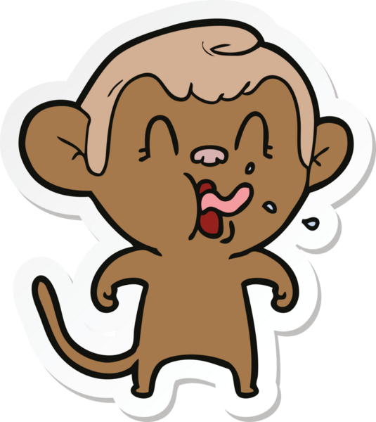 Bir insan tarafından çizilmiş çılgın bir maymun çıkartması.