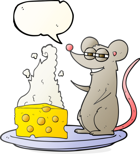 Bir insan tarafından çizilmiş peynirli serbest konuşma balonu çizgi film faresi