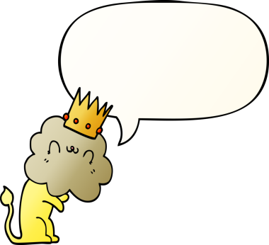 Karikatür aslanı ve konuşma baloncuğu bir insan tarafından çizilmiş düzgün eğimli bir dil.