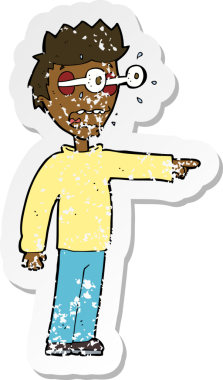 Bir insan tarafından çizilmiş gözleri olan karikatürcü bir adamın gerilemiş retro yapıştırması.