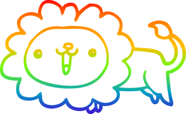 Gökkuşağı gradyan çizgisi bir insan tarafından çizilmiş şirin bir aslan karikatürü.