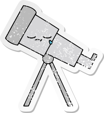 Bir insan tarafından çizilmiş sevimli bir teleskobun sıkıntılı çıkartması.