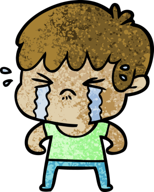 Bir insan tarafından çizilmiş ağlayan çizgi film çocuğu.