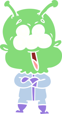 Bir insan tarafından çizilmiş mutlu düz renkli çizgi film uzaylısı.