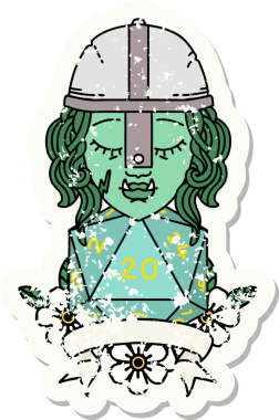 Retro Dövme Tarzı Yarı Ork Dövüşçüsü Bir insan tarafından çizilmiş doğal yirmi zar atışıyla