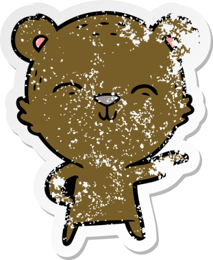 Bir insan tarafından çizilmiş mutlu çizgi film ayısının sıkıntılı çıkartması.