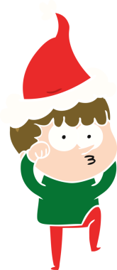 Bir insan tarafından çizilmiş Noel Baba şapkası takan meraklı bir çocuğun el çizimi düz çizimi.