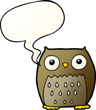 bir insan tarafından çizilmiş yumuşak eğimli konuşma baloncuğu olan çizgi film baykuşu