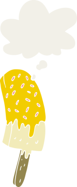 Düşünce baloncuklu çizgi film dondurma lolipopu bir insan tarafından çizilmiş.