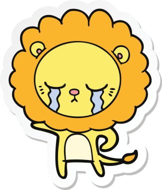 Bir insan tarafından çizilmiş ağlayan çizgi film aslanının çıkartması.