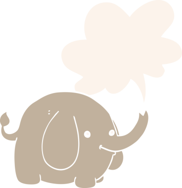 bir insan tarafından çizilmiş, konuşma baloncuklu çizgi film fili