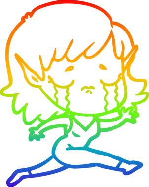 Gökkuşağı gradyan çizgisi bir insan tarafından çizilmiş ağlayan bir elf kızı çizimi