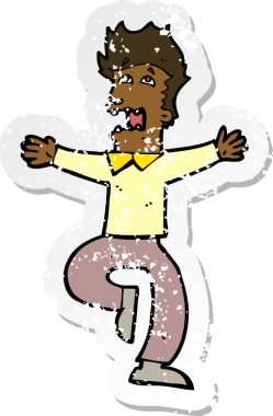 Bir insanın çizdiği korku dolu bir karikatürün gerilimli çıkartması.