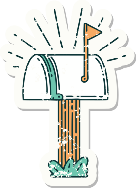 Bir insan tarafından çizilmiş eski dövme stili kapalı posta kutusu etiketi.