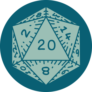 Retro Dövme Biçimi Doğal 20 D20 zar bir insan tarafından çizildi