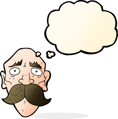 Bir insan tarafından çizilmiş düşünce baloncuğu olan üzgün yaşlı bir adam.