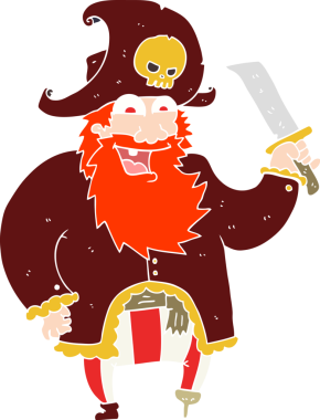 Bir insan tarafından çizilmiş korsan kaptanının düz renk çizimi