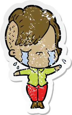 Bir insan tarafından çizilmiş ağlayan bir karikatür çıkartması.