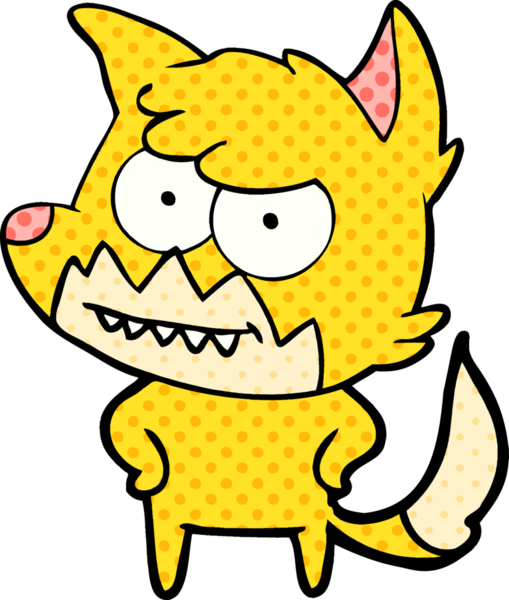 Bir insan tarafından çizilmiş sırıtan tilki çizgi filmi.