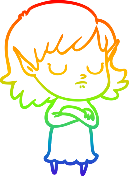 Gökkuşağı gradyan çizgi çizimi bir insan tarafından çizilmiş bir elf kızı