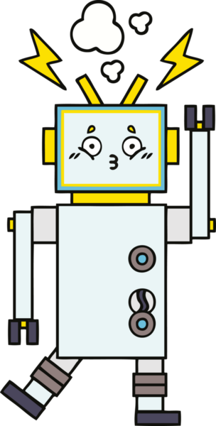 Bir insan tarafından çizilmiş sevimli bir robot karikatürü.