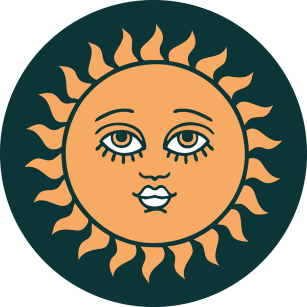 Bir insan tarafından çizilmiş bir güneşin ikonik dövme şekli