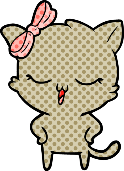 Kafasında yay olan çizgi film kedisi ve bir insan tarafından çizilmiş kalçalar.