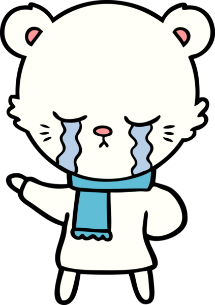 Bir insan tarafından çizilmiş üzgün küçük kutup ayısı çizgi filmi.