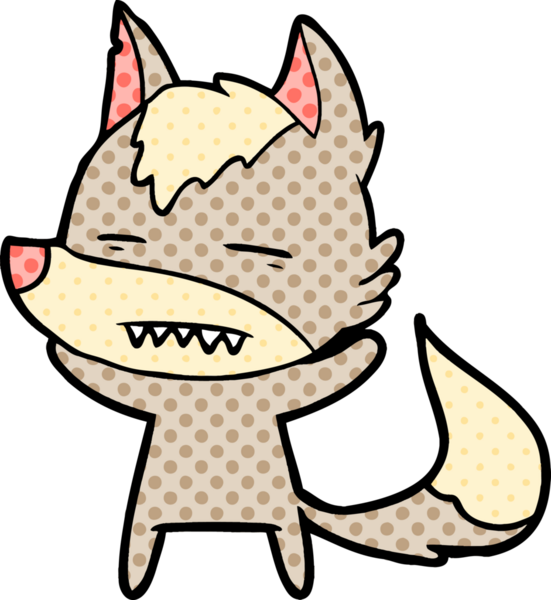 Bir insan tarafından çizilen dişleri gösteren bir kurt çizgi filmi.