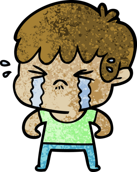 Bir insan tarafından çizilmiş ağlayan çizgi film çocuğu.