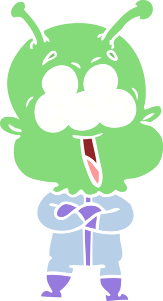 Bir insan tarafından çizilmiş mutlu düz renkli çizgi film uzaylısı.