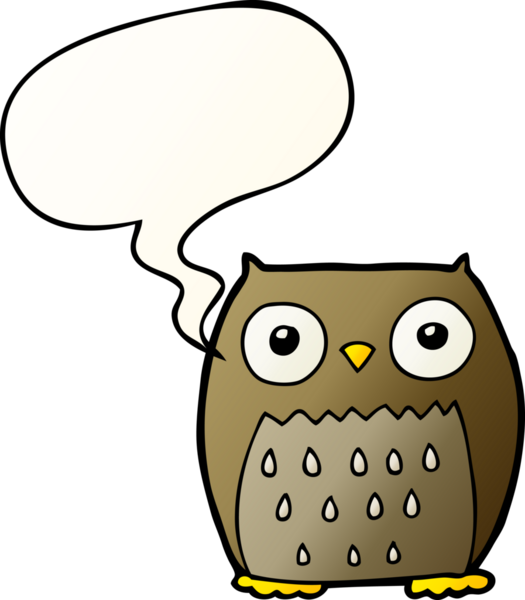 bir insan tarafından çizilmiş yumuşak eğimli konuşma baloncuğu olan çizgi film baykuşu