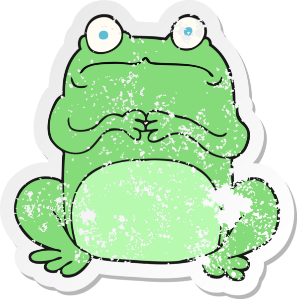 Bir insan tarafından çizilmiş gergin bir kurbağanın gerilmiş retro yapıştırması.