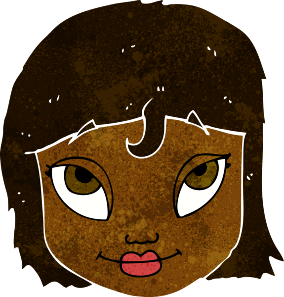 Bir insan tarafından çizilmiş gülümseyen çizgi film kadını.