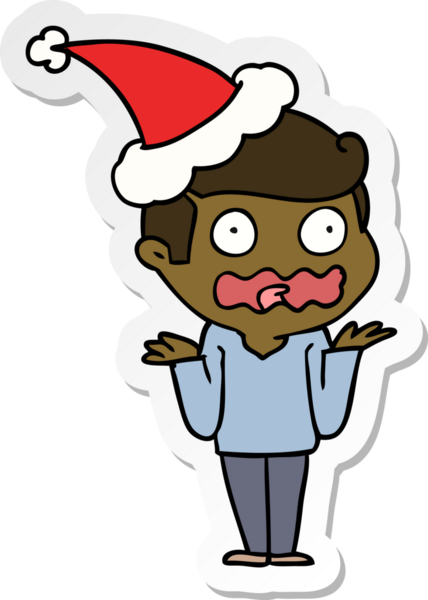 Bir insan tarafından çizilmiş Noel Baba şapkası giymiş bir adamın el çizimi karikatürü.