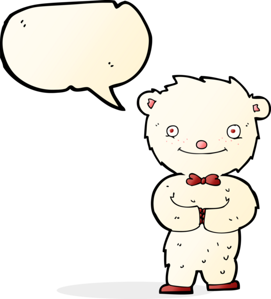 Bir insan tarafından çizilmiş konuşma balonu olan küçük kutup ayısı çizgi filmi.