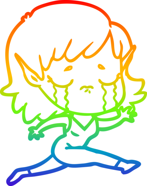 Gökkuşağı gradyan çizgisi bir insan tarafından çizilmiş ağlayan bir elf kızı çizimi