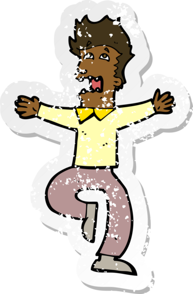 Bir insanın çizdiği korku dolu bir karikatürün gerilimli çıkartması.