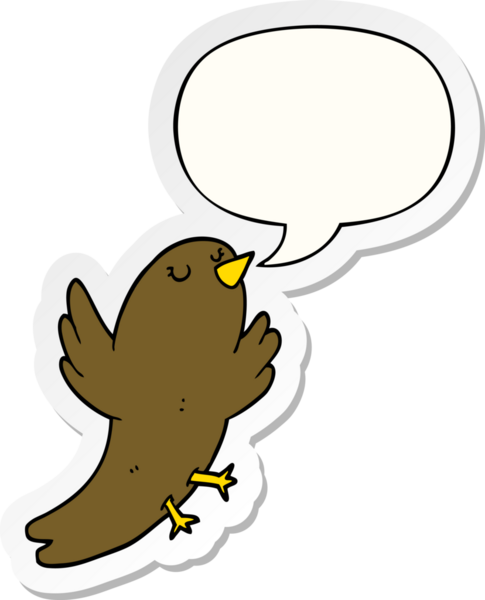 Bir insan tarafından çizilmiş baloncuk çıkartmalı çizgi film kuşu.