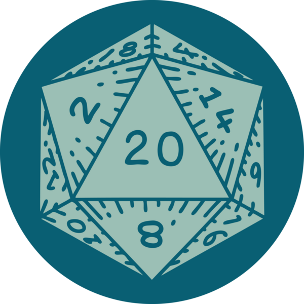 Retro Dövme Biçimi Doğal 20 D20 zar bir insan tarafından çizildi
