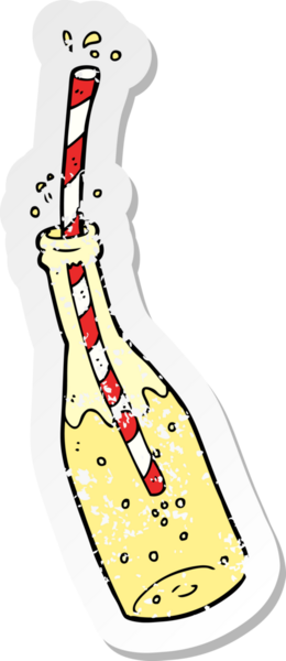 Bir insan tarafından çizilmiş köpüklü içecek ve samandan oluşan karikatür yapıştırması.