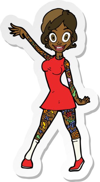 Bir insan tarafından çizilmiş dövmeli bir karikatür kadının çıkartması.